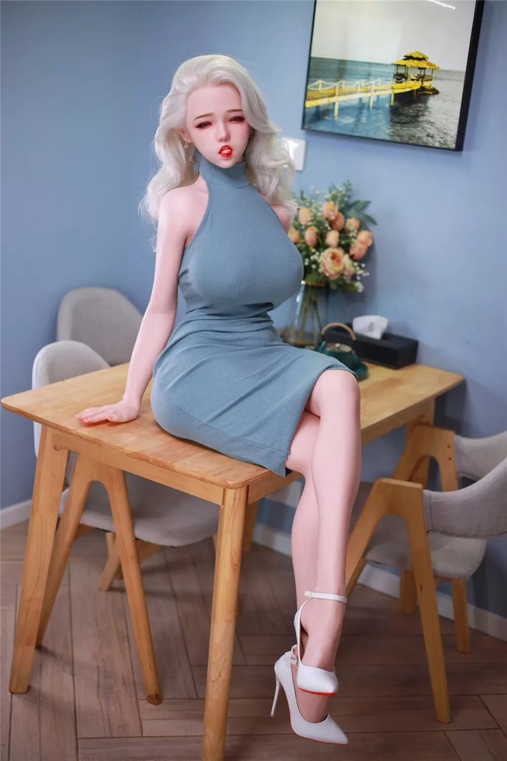 JY 157cm Silicone implanted hair sex doll Vanilla brown wig