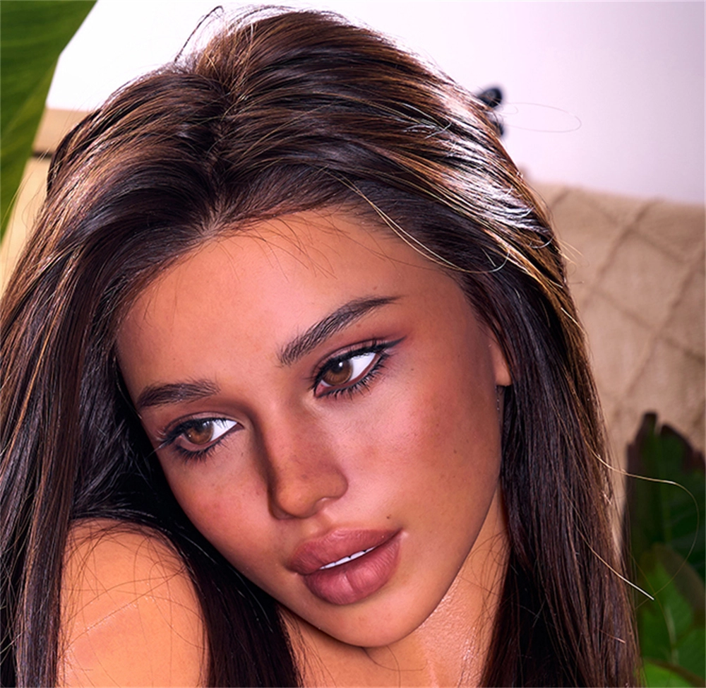 Irontech Silicone sex doll Head#R15, ROS Max Mouth, Dark Tan Skin